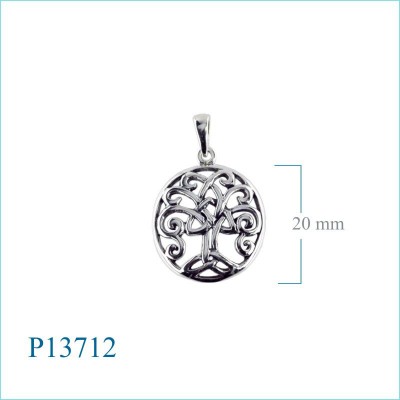 Pendant, oval cut out Trinitry tree of life.